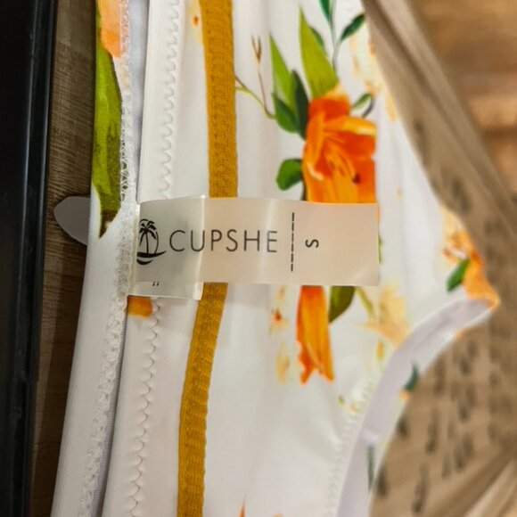 Cupshe Two-Piece Swimsuit – Mustard Yellow Top & Floral Bottom (Size S, NWOT) - Picture 5 of 5